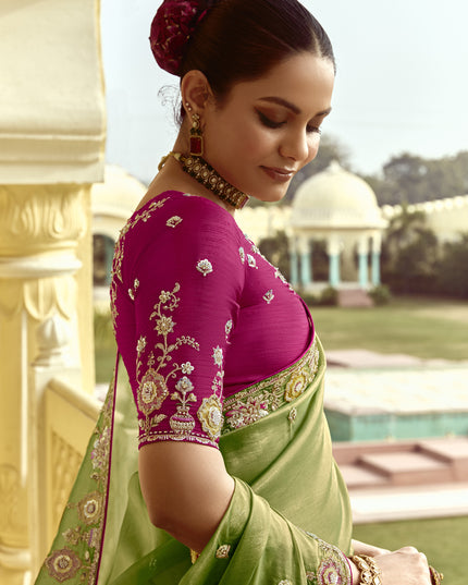 Flawless Fern Green Embroidered Designer Wedding Saree