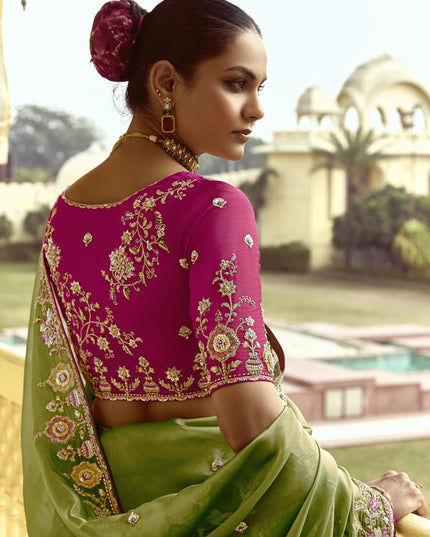 Flawless Fern Green Embroidered Designer Wedding Saree