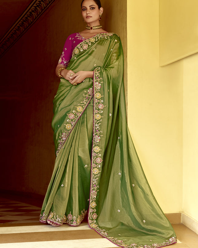 Flawless Fern Green Embroidered Designer Wedding Saree