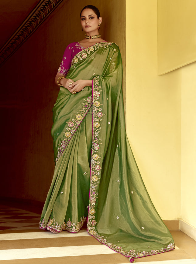 Flawless Fern Green Embroidered Designer Wedding Saree