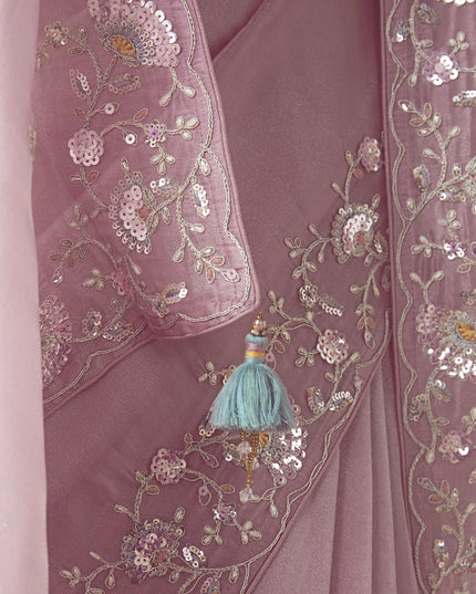 Ravishing Rose Pink Tissue Organza Embroidered Wedding Saree