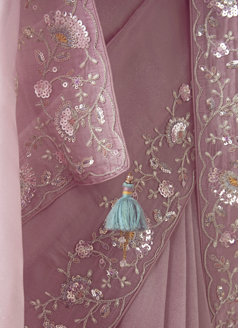 Ravishing Rose Pink Tissue Organza Embroidered Wedding Saree