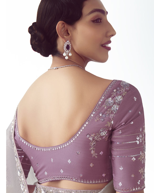 Lovely Silver Tissue Organza Embroidered Wedding Saree