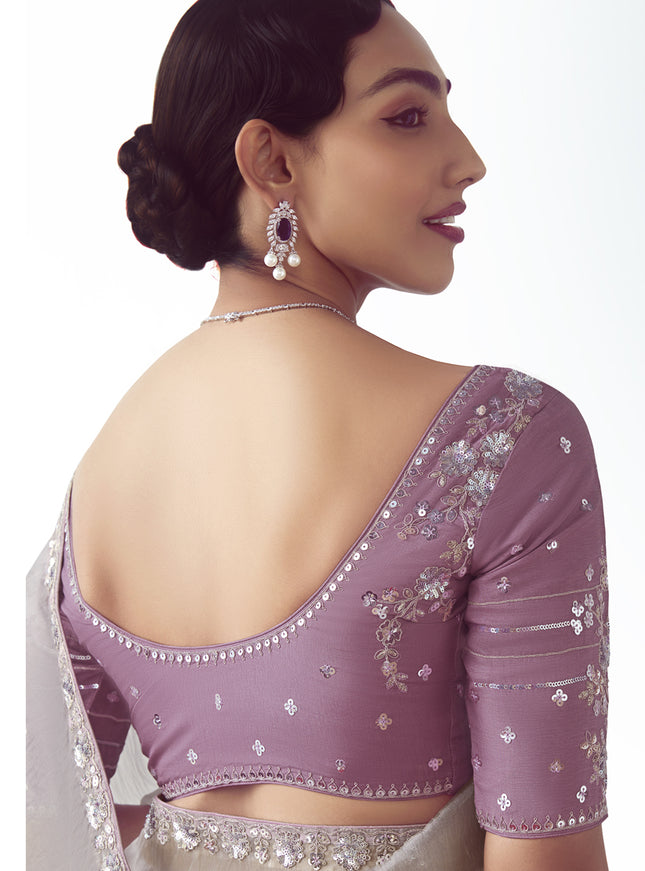 Lovely Silver Tissue Organza Embroidered Wedding Saree