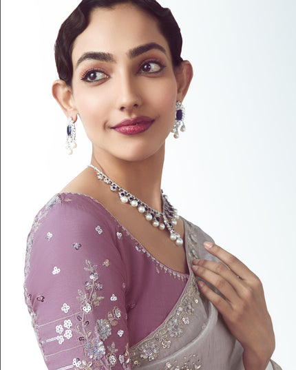 Lovely Silver Tissue Organza Embroidered Wedding Saree