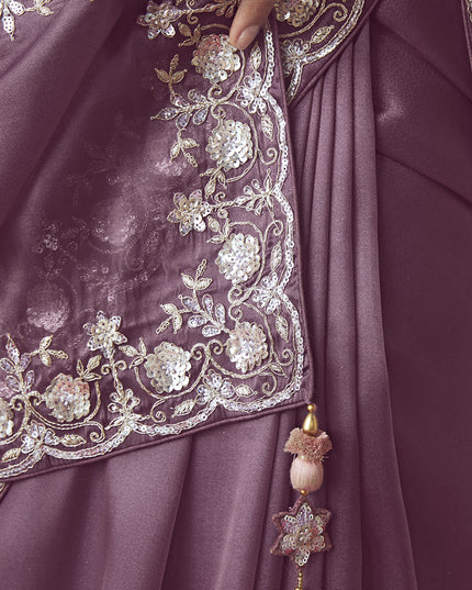 Unique Dusty Wine Tissue Organza Embroidered Wedding Saree