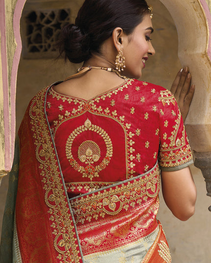 Grey Pure Dola Viscose Designer Saree