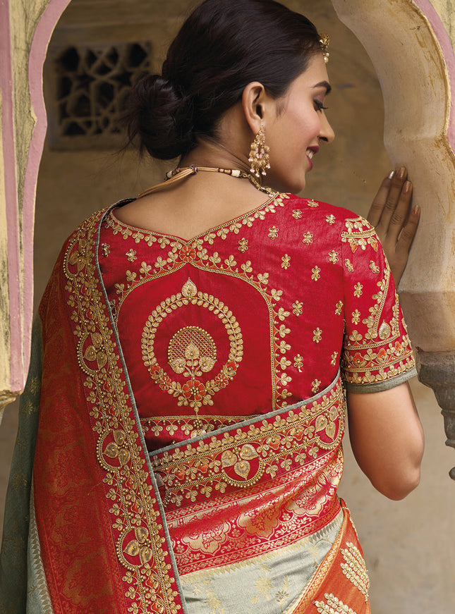 Grey Pure Dola Viscose Designer Saree