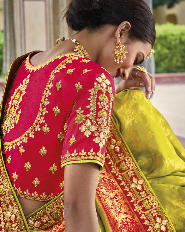 Lime Green Pure Dola Viscose Designer Saree