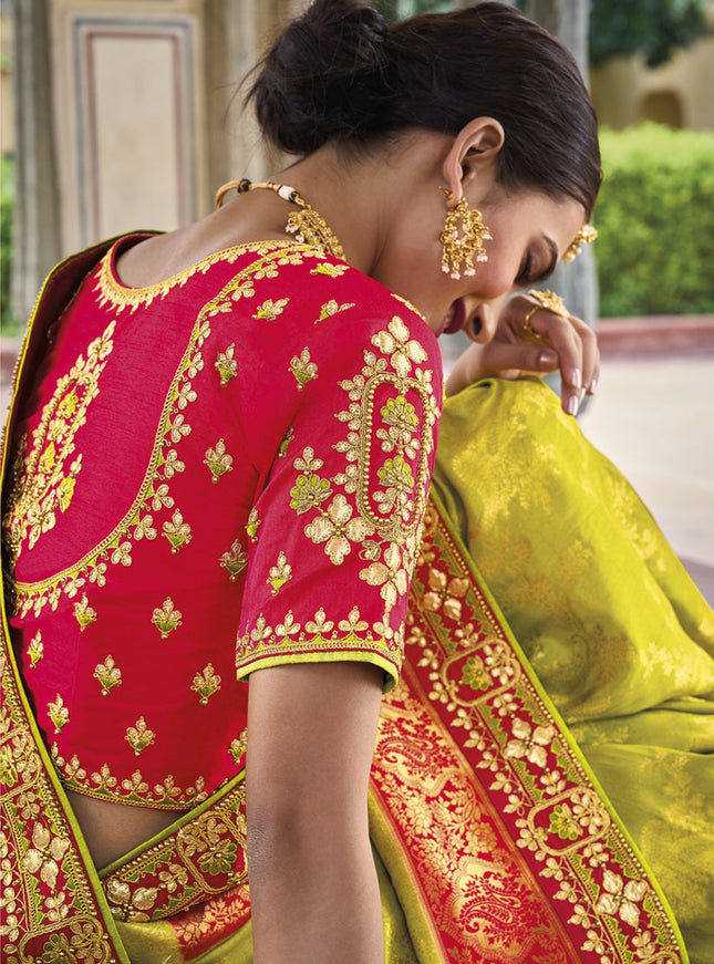 Lime Green Pure Dola Viscose Designer Saree