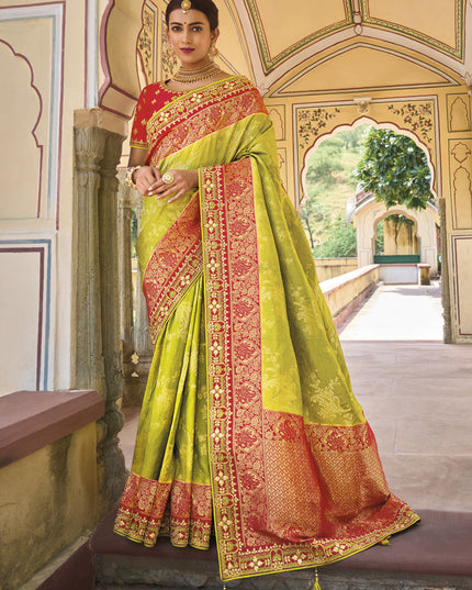 Lime Green Pure Dola Viscose Designer Saree