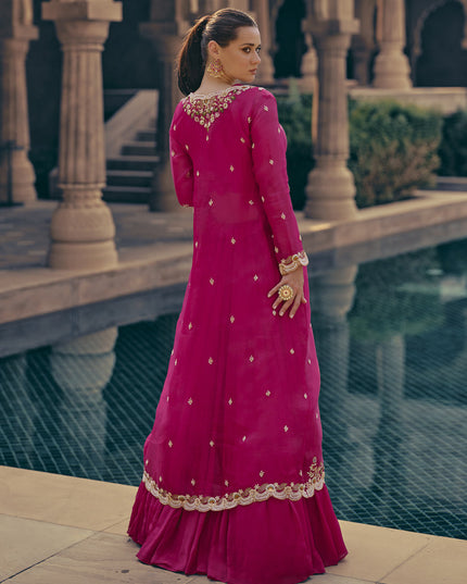 Rani Pink Georgette Embroidered Designer IndoWestern