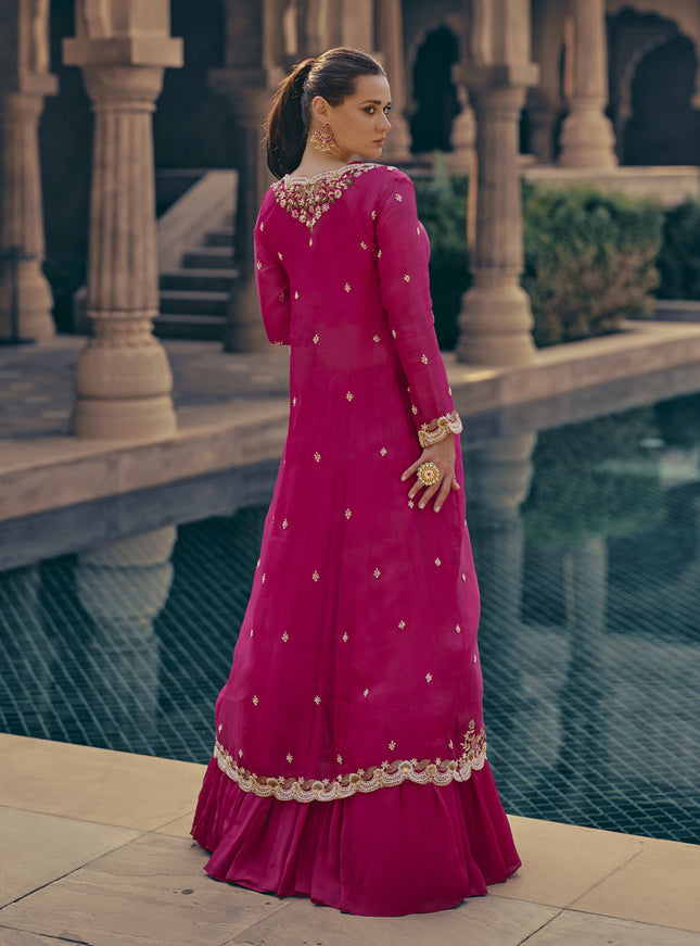 Rani Pink Georgette Embroidered Designer IndoWestern