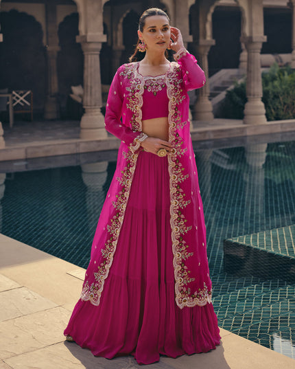 Rani Pink Georgette Embroidered Designer IndoWestern