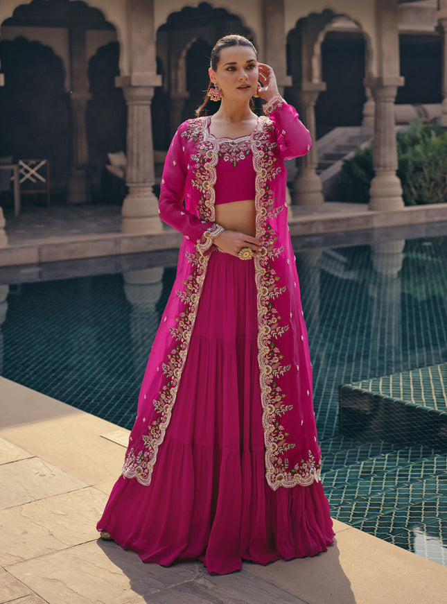 Rani Pink Georgette Embroidered Designer IndoWestern