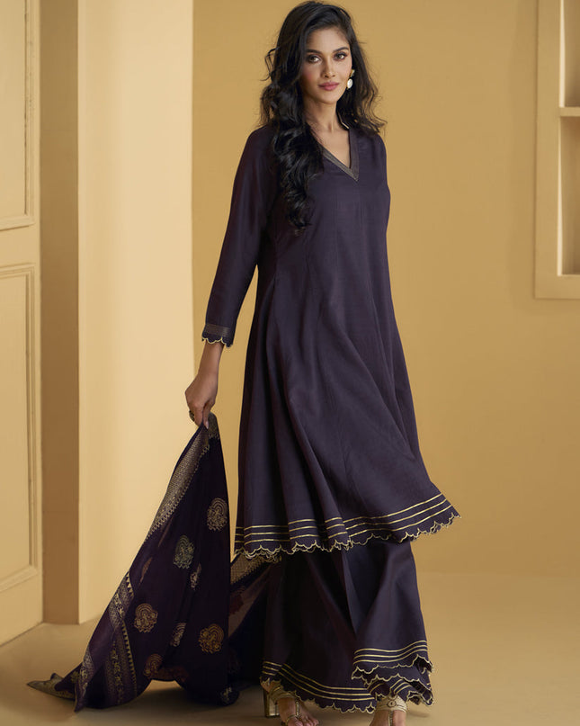 Eggplant Silk Palazzo Kameez for Festival