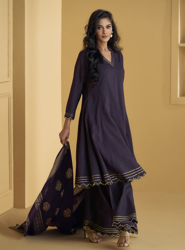 Eggplant Silk Palazzo Kameez for Festival