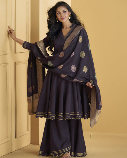 Eggplant Silk Palazzo Kameez for Festival