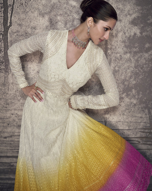 Multicolor Georgette Embroidered Designer Anarkali Gown