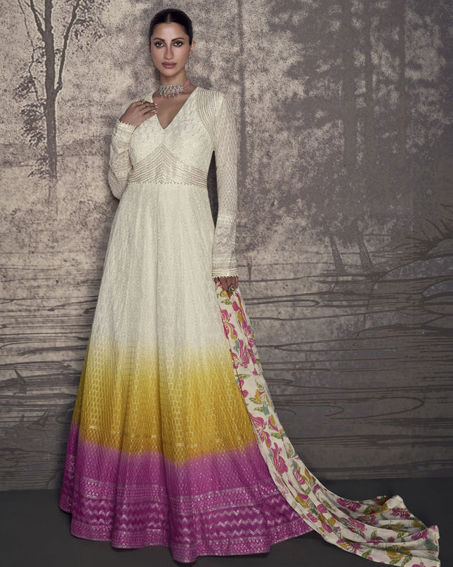 Multicolor Georgette Embroidered Designer Anarkali Gown