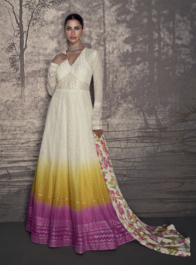 Multicolor Georgette Embroidered Designer Anarkali Gown