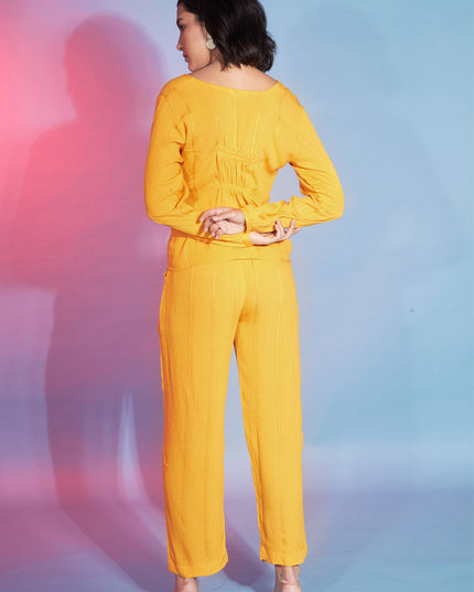 Yellow Viscose Rayon Printed Crepe Co-Ord Set