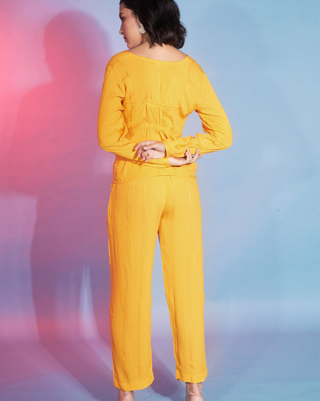 Yellow Viscose Rayon Printed Crepe Co-Ord Set