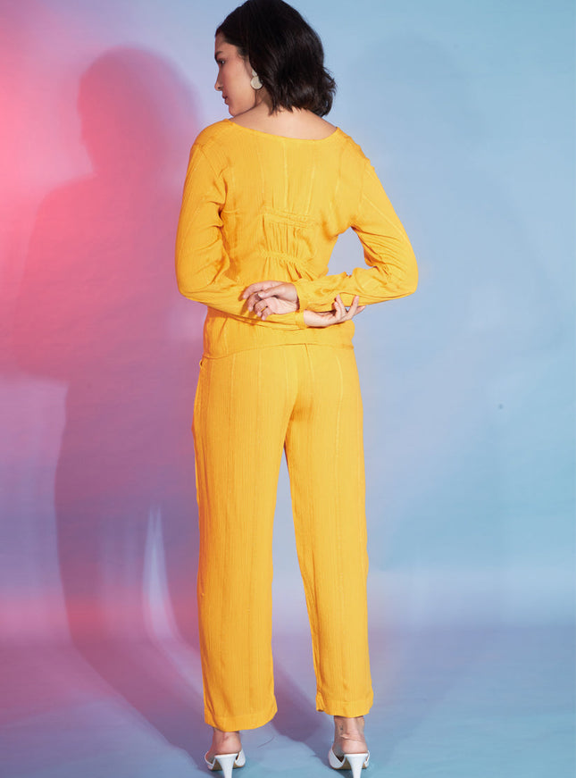 Yellow Viscose Rayon Printed Crepe Co-Ord Set