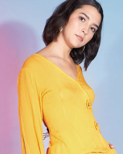 Yellow Viscose Rayon Printed Crepe Co-Ord Set