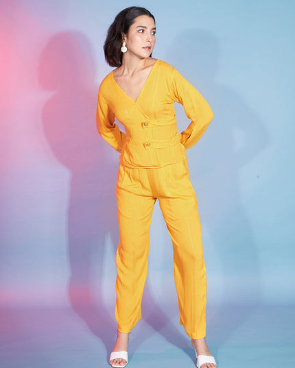 Yellow Viscose Rayon Printed Crepe Co-Ord Set