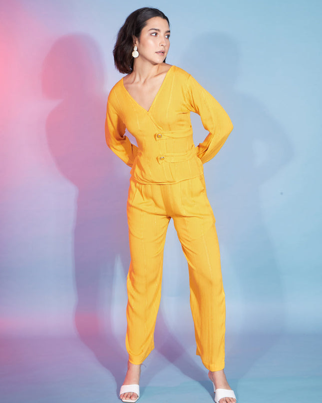 Yellow Viscose Rayon Printed Crepe Co-Ord Set