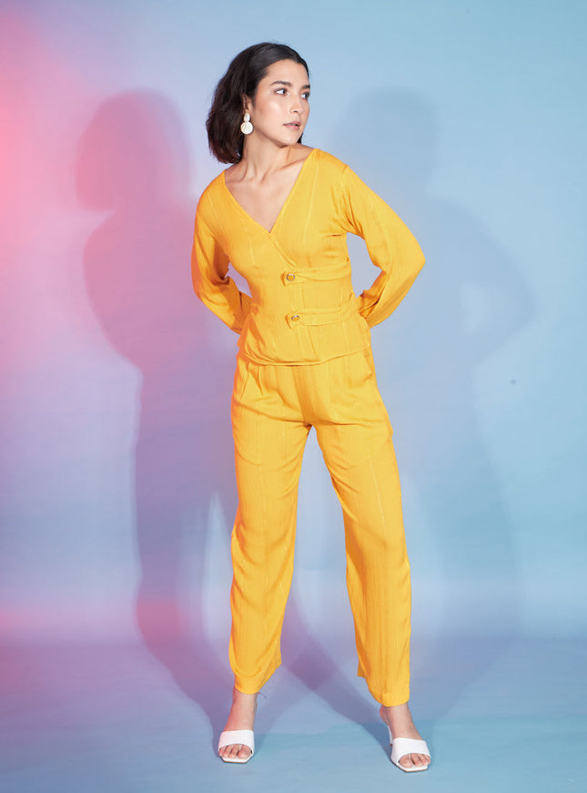 Yellow Viscose Rayon Printed Crepe Co-Ord Set