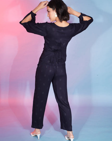 Navy Blue Viscose Rayon Printed Crepe Co-Ord Set