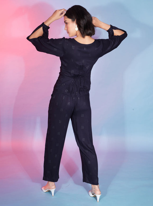 Navy Blue Viscose Rayon Printed Crepe Co-Ord Set