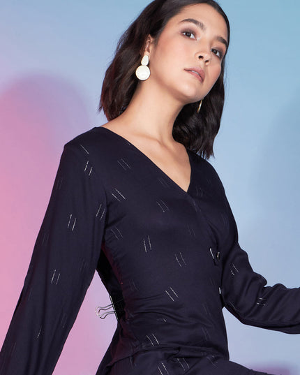 Navy Blue Viscose Rayon Printed Crepe Co-Ord Set