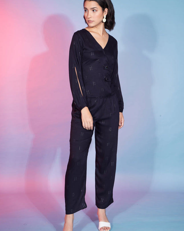 Navy Blue Viscose Rayon Printed Crepe Co-Ord Set