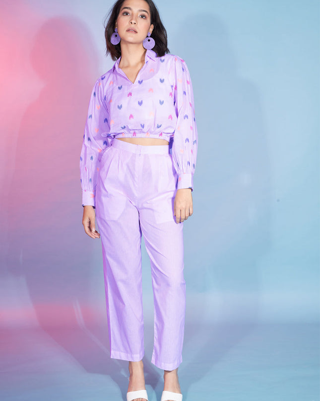 Lavender Cotton Printed Crepe Co-Ord Set