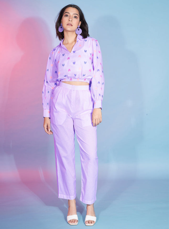 Lavender Cotton Printed Crepe Co-Ord Set