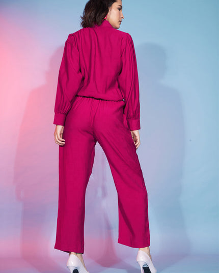 Deep Pink Viscose Rayon Printed Crepe Co-Ord Set