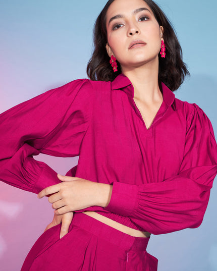 Deep Pink Viscose Rayon Printed Crepe Co-Ord Set