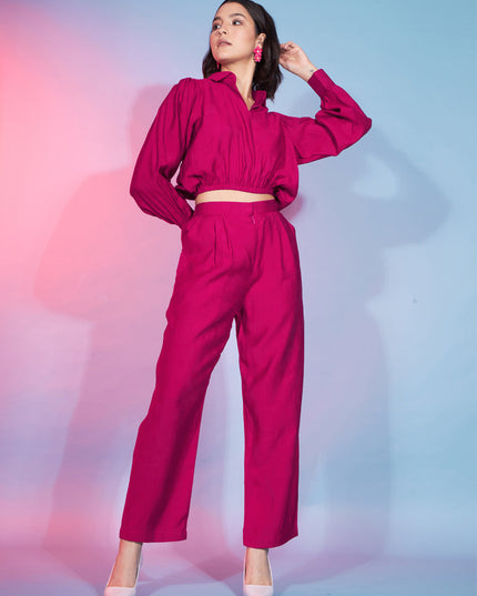 Deep Pink Viscose Rayon Printed Crepe Co-Ord Set