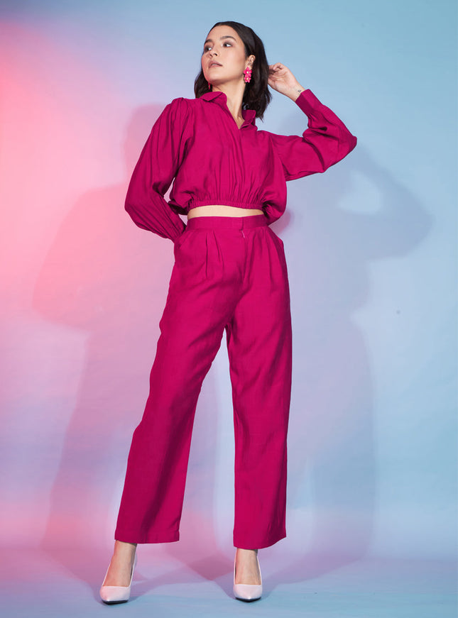 Deep Pink Viscose Rayon Printed Crepe Co-Ord Set