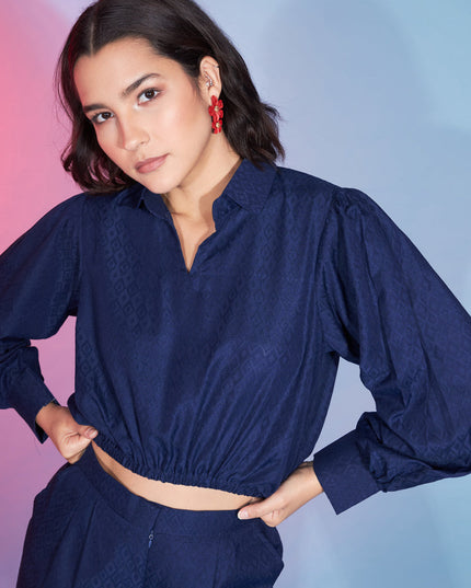 Navy Blue Viscose Rayon Printed Crepe Co-Ord Set