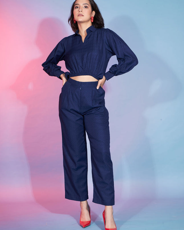 Navy Blue Viscose Rayon Printed Crepe Co-Ord Set