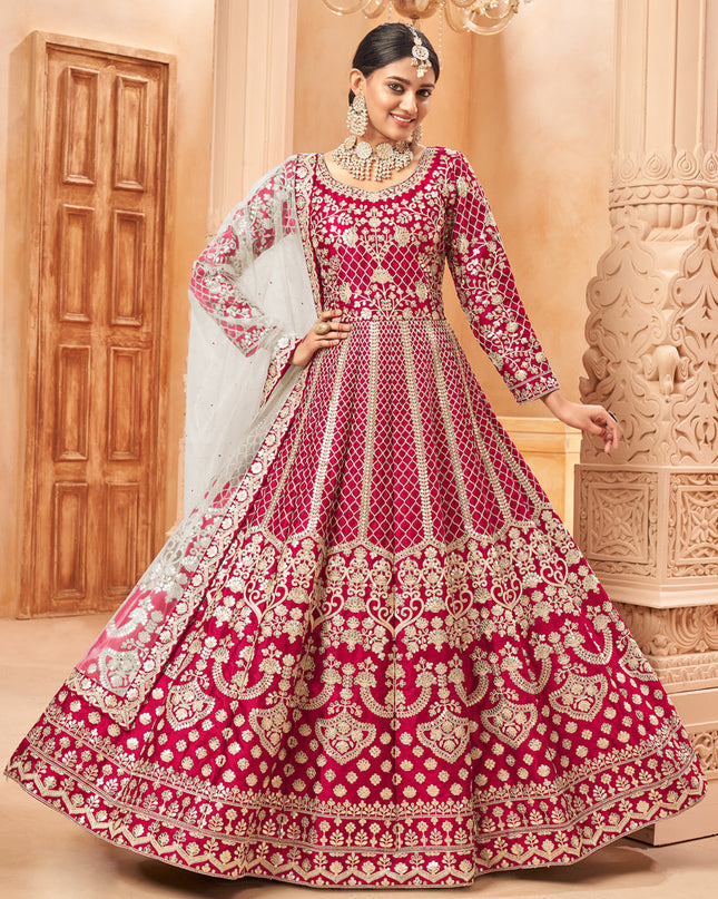 Charismatic Red Art Silk Embroidered Designer Anarkali Dress