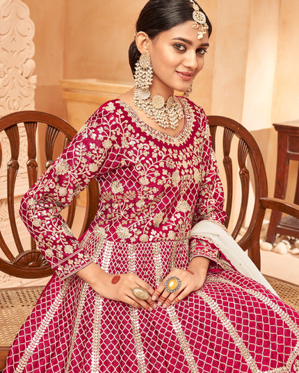 Charismatic Red Art Silk Embroidered Designer Anarkali Dress