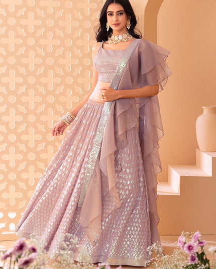 light pink embroidered georgette lehenga choli set