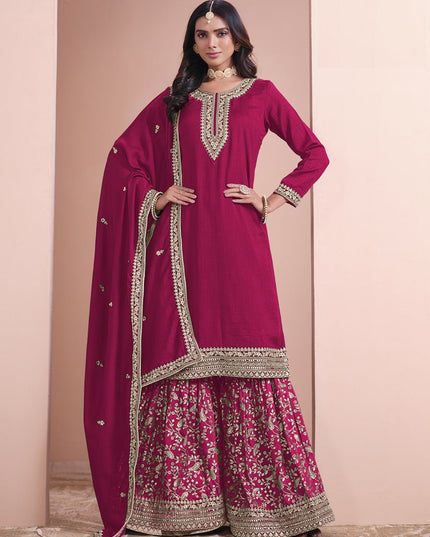 rani pink art silk embroidered palazzo kameez
