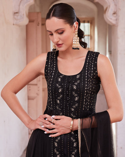 Black Georgette Designer Pant Kameez Suit