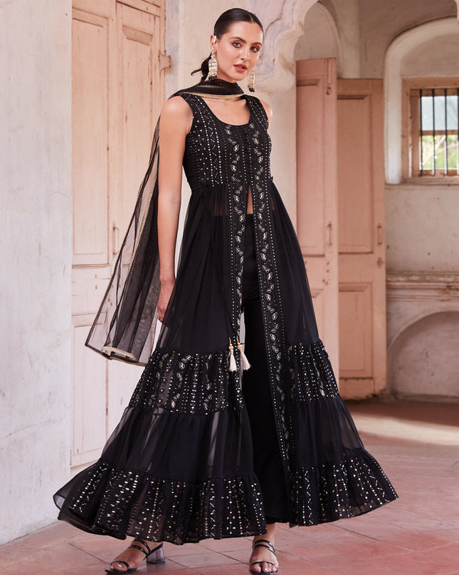 Black Georgette Designer Pant Kameez Suit